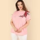 Shein Plus Rolled Cuff Embroidery Tee