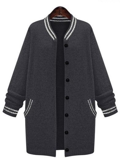 Shein Black Striped Buttons Long Coat