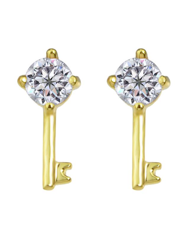 Shein White Crystal Key Shape Stud Earring