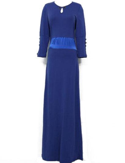 Shein Blue Keyhole Neckline Button Maxi Dress