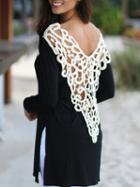 Shein Black V Back Crochet Hollow Split Top