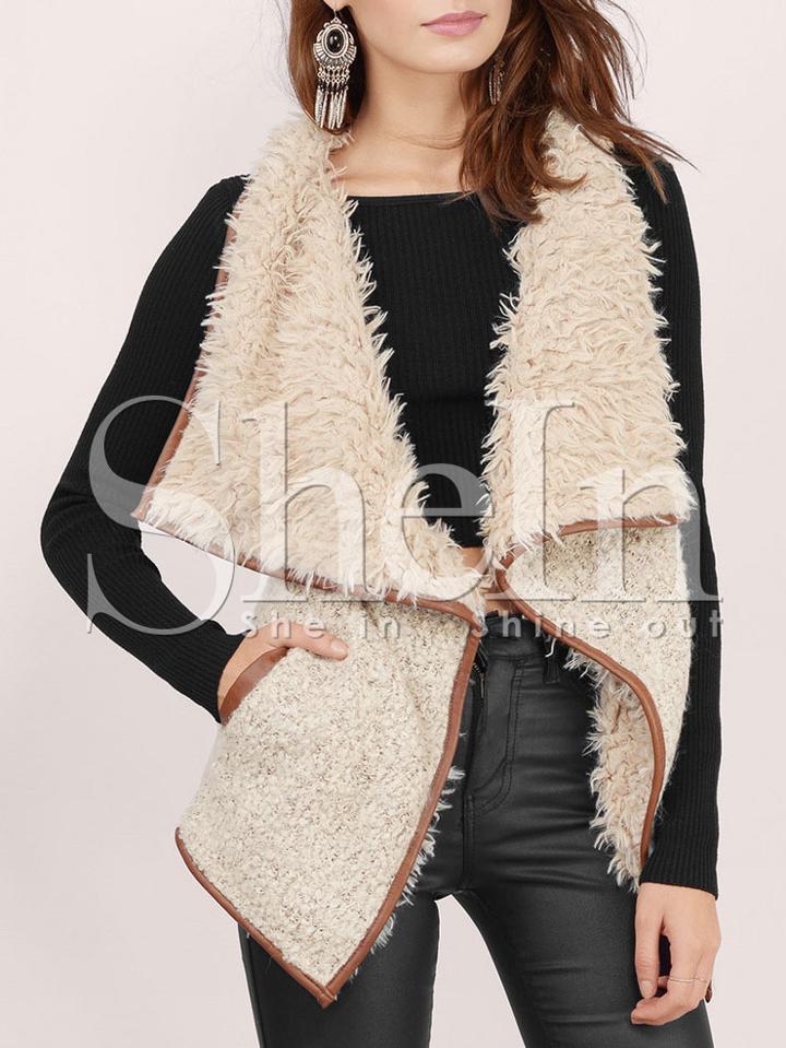 Shein Apricot Sleeveless Faux Fur Coat