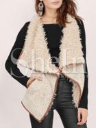 Shein Apricot Sleeveless Faux Fur Coat