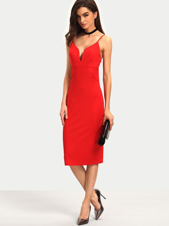 Shein Red Sweetheart Neck Spaghetti Strap Sheath Dress