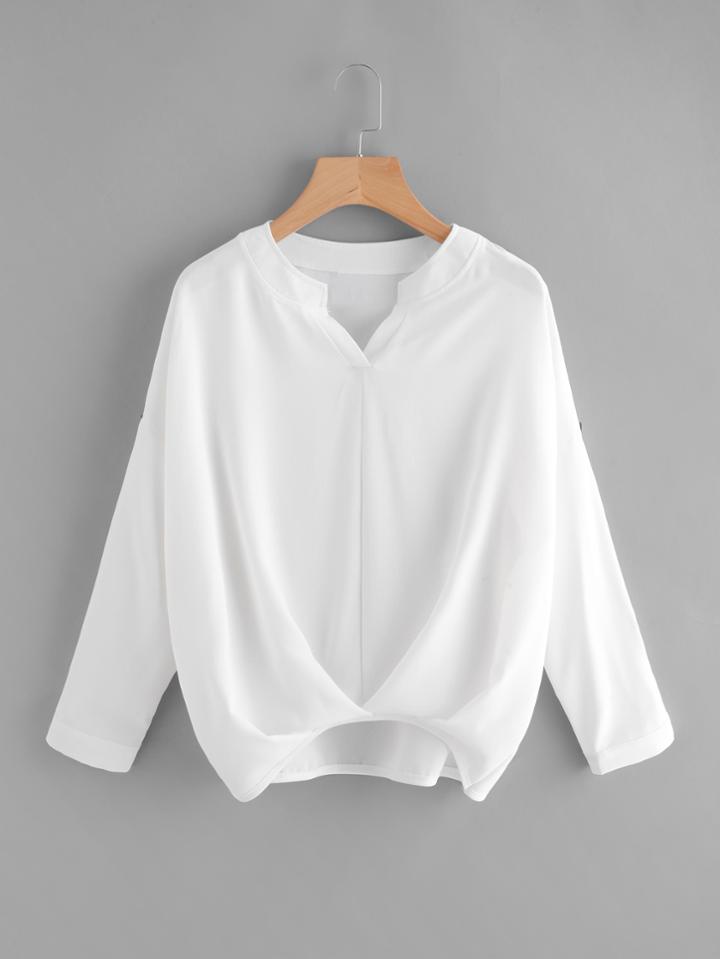 Shein V Cut Dip Hem Pleated Draped Blouse