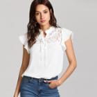 Shein Knot Front Floral Lace Yoke Top