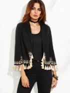 Shein Contrast Tassel Trim Open Front Embroidered Blazer