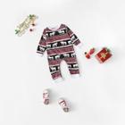 Shein Christmas Kids Deer Print Striped Jumpsuit
