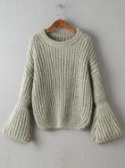 Shein Grey Drop Shoulder Bell Sleeve Oversized Sweater