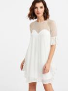 Shein Mesh Sweetheart Buttoned Keyhole Back Ruffle Dress