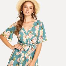 Shein Wrap Front Belted Floral Romper