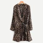 Shein Knot Side Leopard Print Wrap Dress