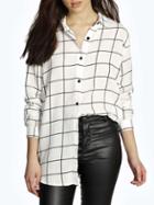 Shein White Long Sleeve Plaid Oversized Blouse