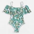 Shein Leaf Print Flounce Swimsuit