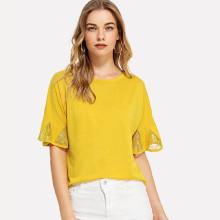 Shein Lace Panel Fluted Sleeve Tee