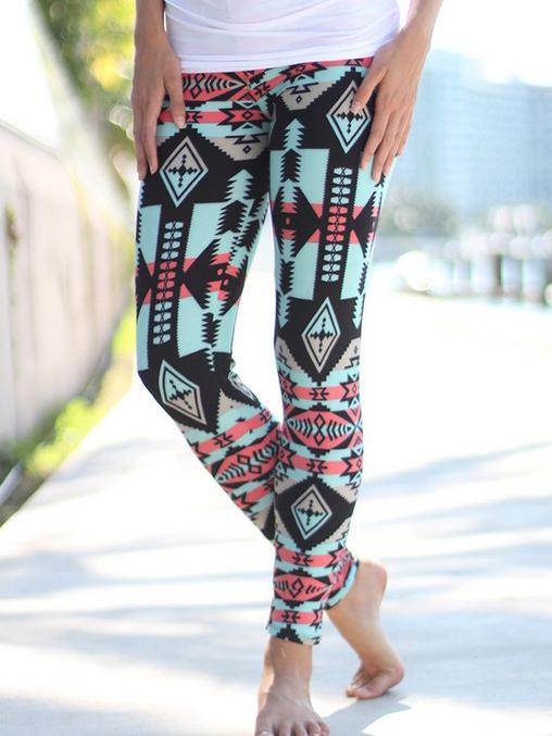 Shein Geometric Green Print Leggings