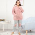 Shein Plus Ears Detail Plush Hoodie & Pants Pj Set