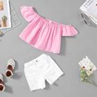 Shein Girls Boat Neck Tiered Top With Shorts