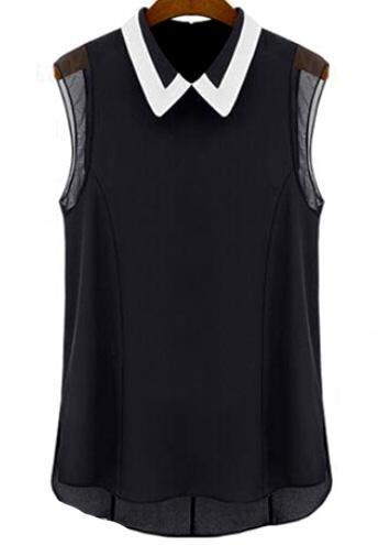 Shein Black Lapel Sleeveless Slim Chiffon Blouse