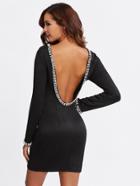 Shein Open Back Pearl Trim Textured Dress