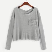 Shein Plus Pocket Patched Eyelet Sweater