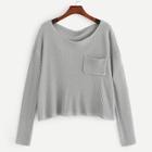Shein Plus Pocket Patched Eyelet Sweater