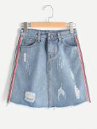 Shein Destroyed Fray Hem A Line Skirt With Side Stripe