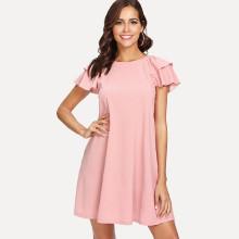 Shein Flutter Sleeve Solid Swing Dress