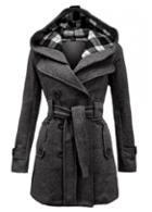Rosewe Belted Grey Long Sleeve Double Breasted Coat