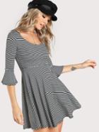 Shein Wide Neck Striped Quarter Sleeve Dress