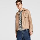 Shein Men Button Up Embroidered Faux Leather Jacket
