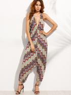 Shein Multicolor Print Halter Neck Backless Harem Jumpsuit