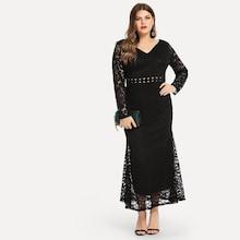 Shein Plus V Neck Solid Lace Dress