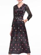 Shein Black V Neck Pockets Print A-line Dress