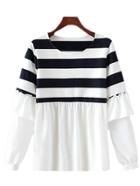Shein Black White Stripe Lantern Sleeve Doll Blouse