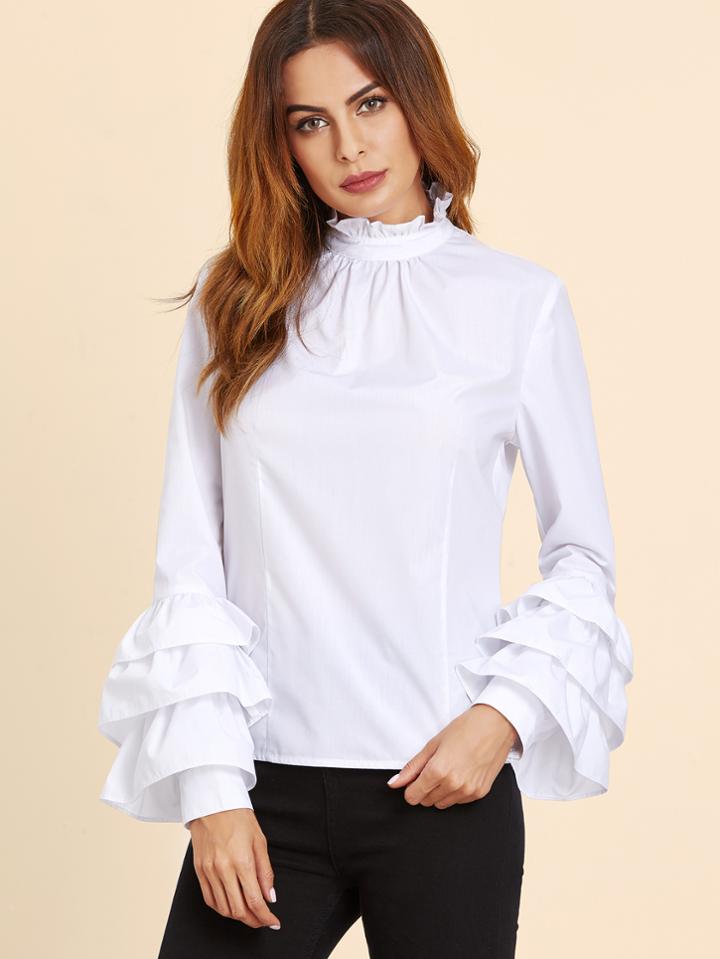 Shein White Ruffle Collar Layered Sleeve Top