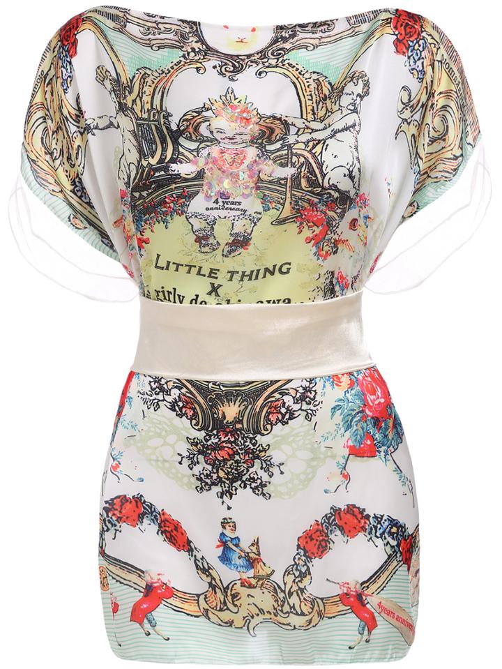 Shein Multicolor Boat Neck Floral Bodycon Dress