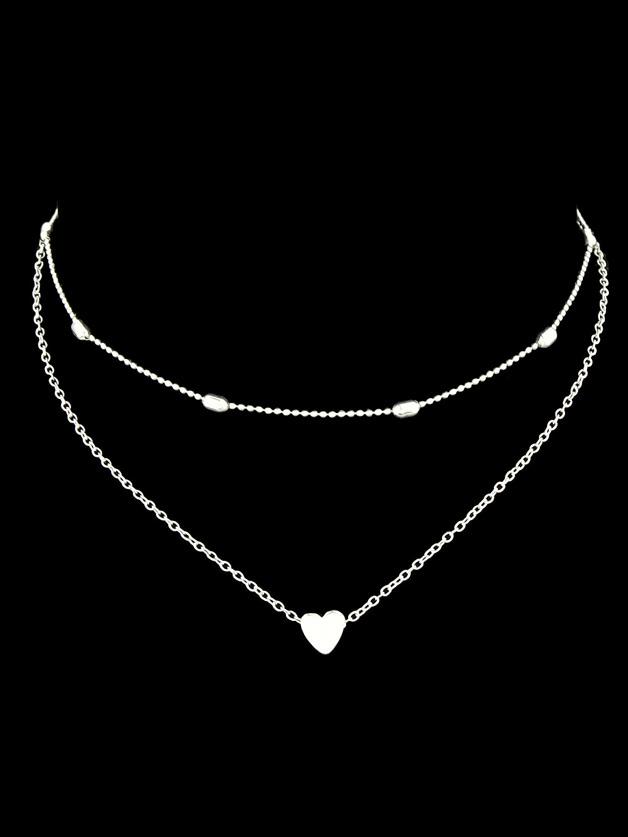 Shein Silver Metal Beads And Heart Charm Pendant Necklace