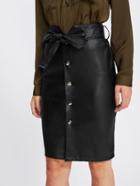 Shein Tie Waist Button Up Faux Leather Skirt