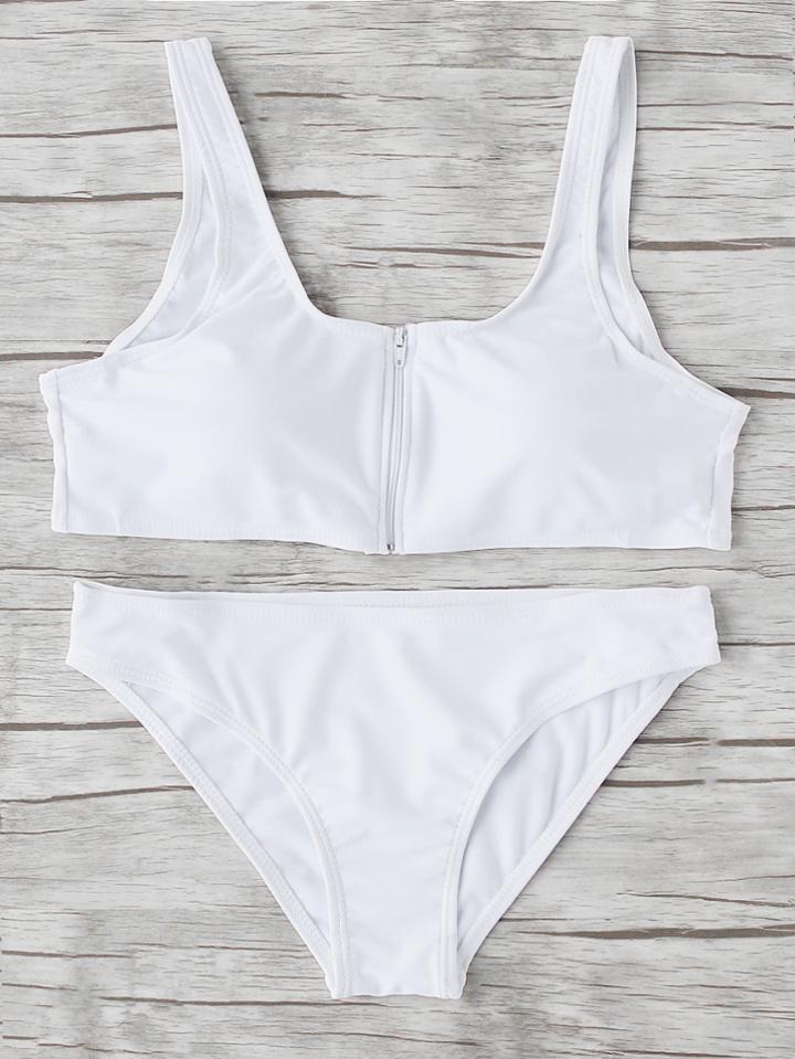 Shein Zipper Up Double Scoop Neck Bikini Set