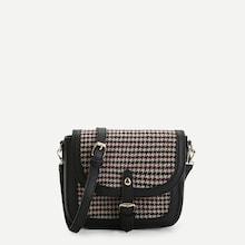 Shein Buckle Detail Houndstooth Flap Crossbody