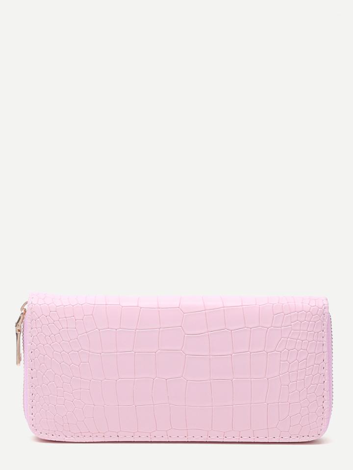 Shein Light Pink Croc Embossed Zip Around Long Wallet