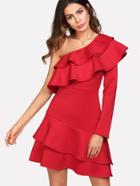 Shein One Shoulder Tiered Ruffle Dress