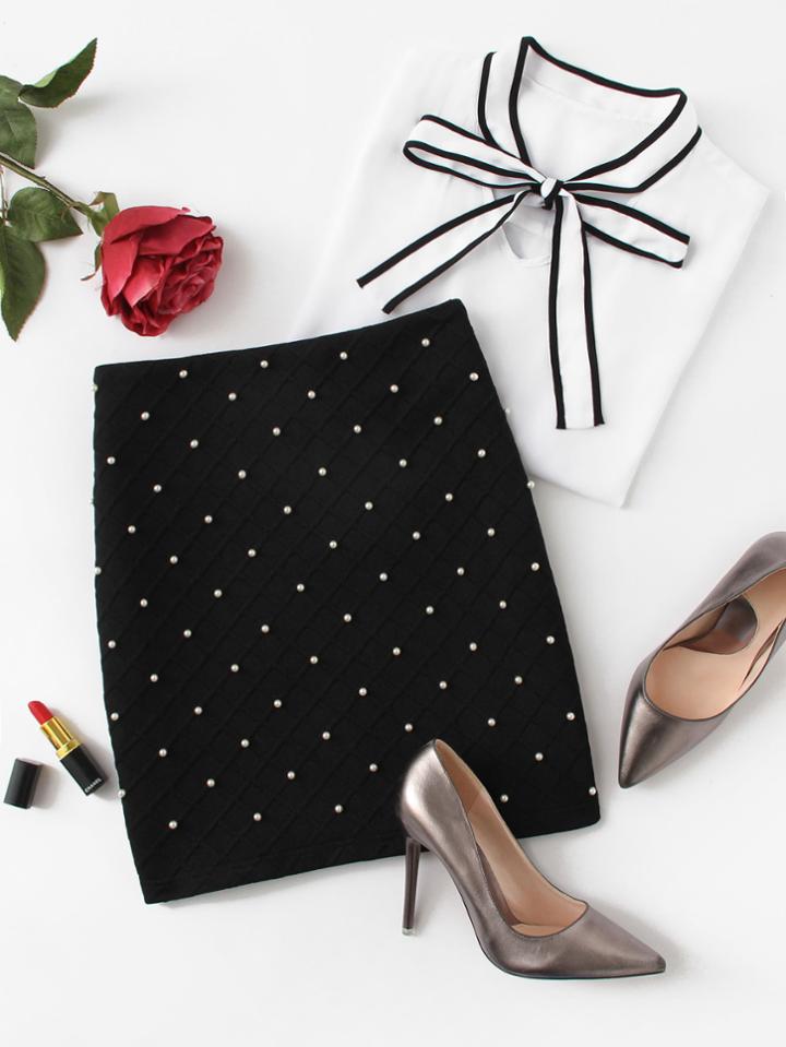 Shein Pearl Beading Textured Bodycon Skirt