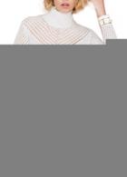 Rosewe Asymmetric Hem Turtleneck White Pierced Sheath Sweater Dress
