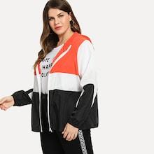 Shein Plus Cut And Sew Hooded Windbreaker Jacket