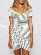 Shein White Short Sleeve Striped Bodycon Dress