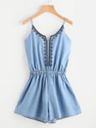 Shein Embroidered Denim Cami Romper