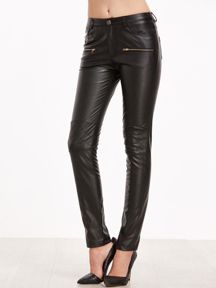 Shein Faux Leather Knee Quilted Skinny Pants