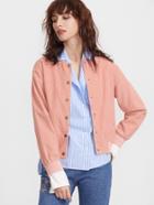 Shein Ribbed Trim Button Up Cord Bomber Jacket